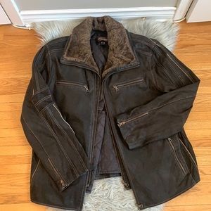 Men’s Danier Brown Leather Coat with Removable Quilted Liner and Zipper Detail